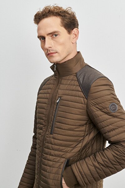 AC&Co / Altınyıldız Classics Ανδρικό παλτό με μοτίβο σε καφέ Standard Fit Regular Cut, ανθεκτικό στον κρύο καιρό