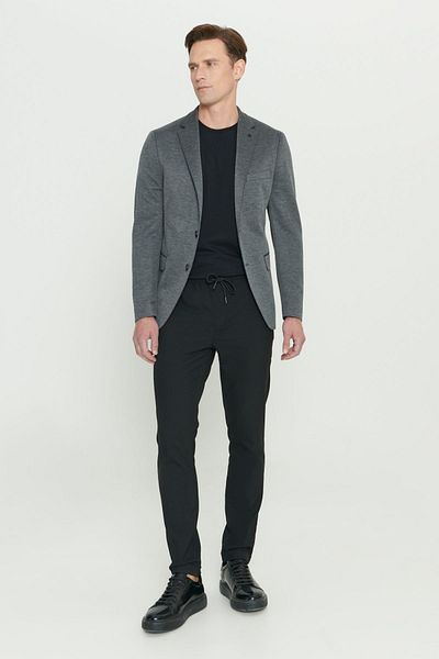 ALTINYILDIZ CLASSICS Anthrazitfarbene 360-Grad-Stretch-Blazerjacke für Herren mit schmaler Passform und Mono-Kragen