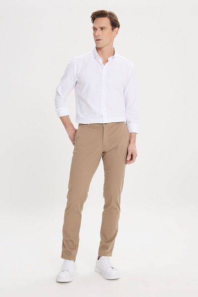 AC&Co / Altınyıldız Classics Ανδρικό chino παντελόνι Camel Flexible Slim Fit με τσέπες στο πλάι