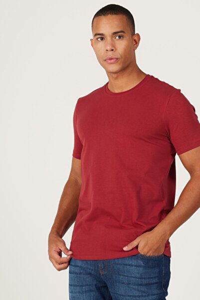 ALTINYILDIZ CLASSICS Ανδρικό μπλουζάκι Claret Red 360 Degree All Direction Stretch Slim Fit Crew Neck T-shirt