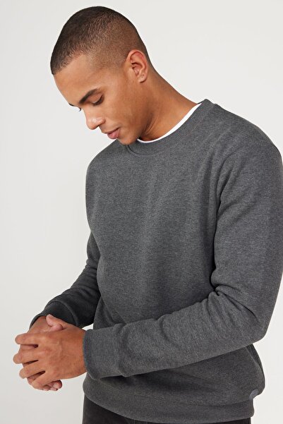 AC&Co / Altınyıldız Classics Erkek Antrasit-melanj Standart Fit Normal Kesim Içi Polarlı 3 Iplik Bisiklet Yaka Sweatshirt
