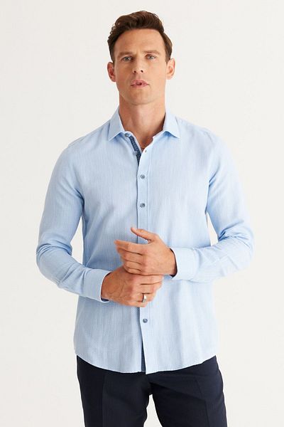 ALTINYILDIZ CLASSICS Cămașă Dobby, 100% bumbac, cu guler clasic, cu tăietură îngustă, albastră