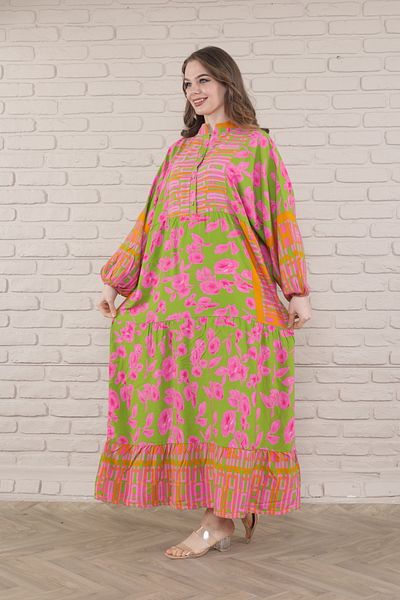 mervemoda فستان نسائي مقاس كبير - أزرار أمامية ونسيج