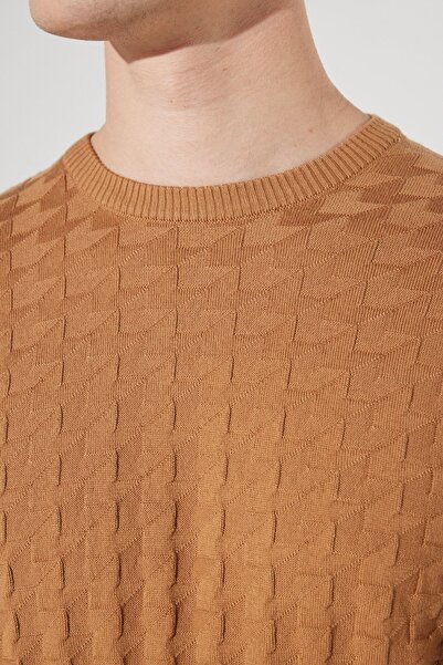 ALTINYILDIZ CLASSICS Πλεκτό πουλόβερ ανδρικού βιζόν, χωρίς κουκούτσια, κανονική κοπή με λαιμόκοψη Dobby