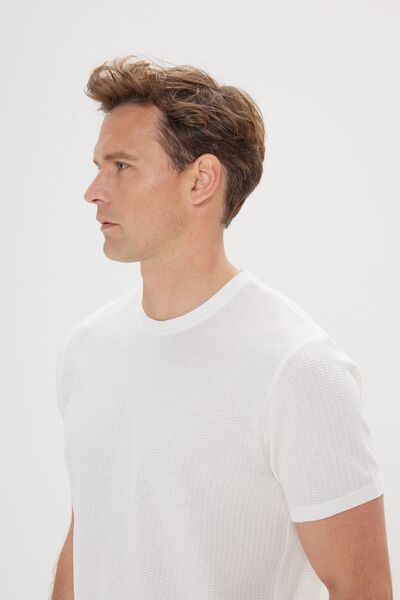 ALTINYILDIZ CLASSICS Tricou alb pentru bărbați, slim fit, 100% bumbac Dobby, cu guler rotund