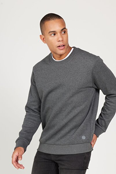 AC&Co / Altınyıldız Classics Erkek Antrasit-melanj Standart Fit Normal Kesim Içi Polarlı 3 Iplik Bisiklet Yaka Sweatshirt