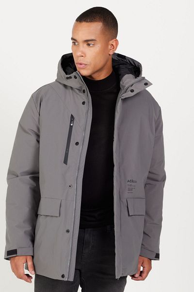 AC&Co / Altınyıldız Classics Pánský šedý kabát s kapucí a stojáčkem Standard Fit velké velikosti