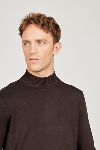 ALTINYILDIZ CLASSICS Hnědý pánský úpletový svetr - standardní střih, poloviční rolák