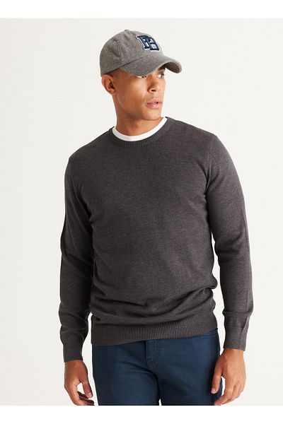 ALTINYILDIZ CLASSICS Altınyıldız Classics Crew Neck Standard Anthracite Melange Men's Sweater 4A4924100061