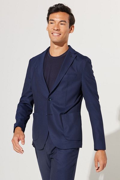 ALTINYILDIZ CLASSICS Men's Navy Blue Slim Fit Narrow Cut Mono Collar Dobby Suit