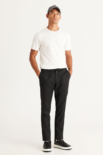 ALTINYILDIZ CLASSICS Men's Anthracite Slim Fit Narrow Cut Tie Waist Patterned Flexible Trousers