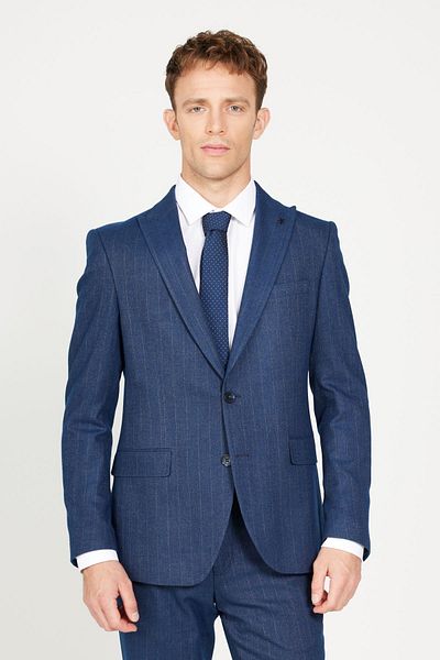 ALTINYILDIZ CLASSICS Men's Navy Blue Striped Extra Slim Fit Suit - Swallow Collar