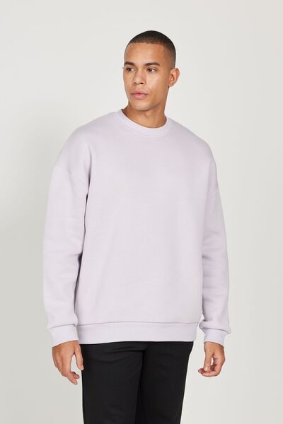AC&Co / Altınyıldız Classics Lilac Men's Sweatshirt - Oversize Cut, Cotton, Fleece, 3 Thread, Crew Neck