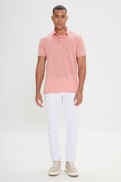 AC&Co / Altınyıldız Classics Ανδρικό μονόχρωμο μπλουζάκι Dusty Rose με στενή κοπή με λαιμόκοψη
