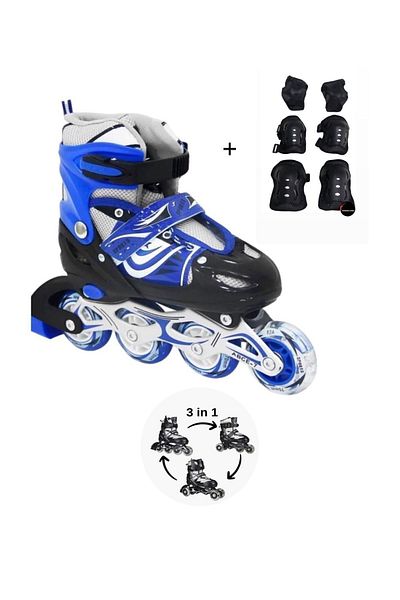 TOPROCKSTORE Lighted Children's Skates Silicone Adjustable Wheel Metal Body Numbered and Protection Set
