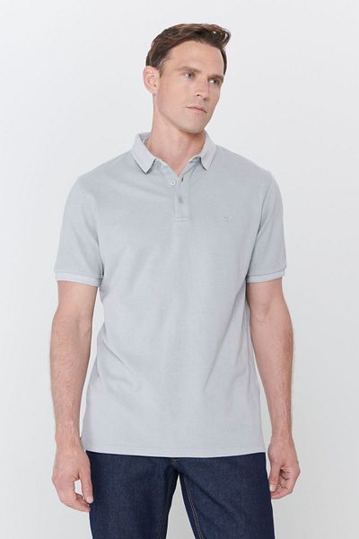 ALTINYILDIZ CLASSICS Graues Slim Fit T-Shirt für Herren mit Polokragen und gemustertem Polokragen aus 100 % Baumwolle
