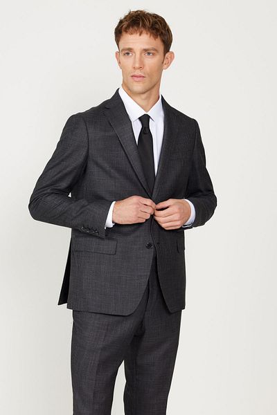 ALTINYILDIZ CLASSICS Men's Anthracite Slim Fit Slim Fit Mono Collar Dobby Double Pants Suit