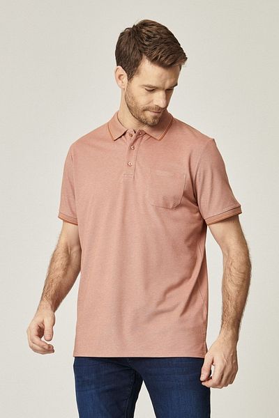 AC&Co / Altınyıldız Classics Tricou pentru bărbați, din țesătură de bumbac, care nu se contrac, cu croială relaxată, bej cărămidă, fără ondulare, cu guler polo, cu buzunare