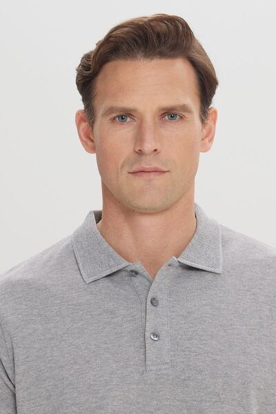 ALTINYILDIZ CLASSICS Pánské šedé tričko Melange Slim Fit Polo 100% bavlna