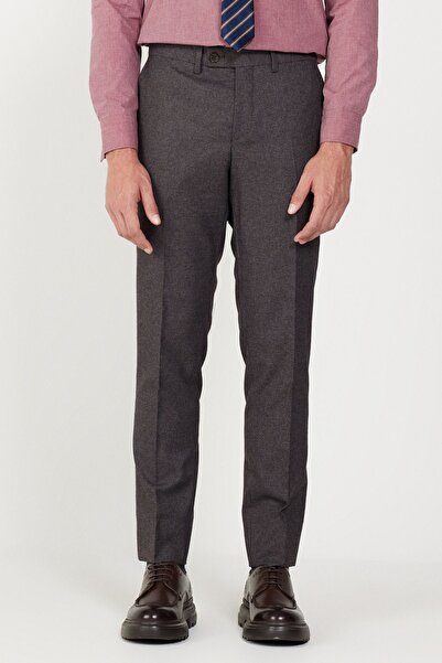 ALTINYILDIZ CLASSICS Erkek Bordo-gri Yünlü Slim Fit Dar Kesim Mono Yaka Desenli Yelekli Takım Elbise