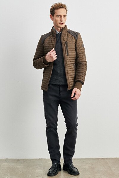 AC&Co / Altınyıldız Classics Ανδρικό παλτό με μοτίβο σε καφέ Standard Fit Regular Cut, ανθεκτικό στον κρύο καιρό