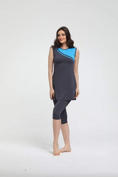 Chelly Women's Blue Gray Sleeveless Hijab Swimsuit
