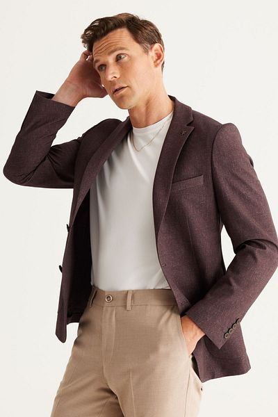 ALTINYILDIZ CLASSICS Ανδρικό μαύρο-καφέ Slim Fit Slim Fit Μονόχρωμο σακάκι με γιακά με σχέδιο