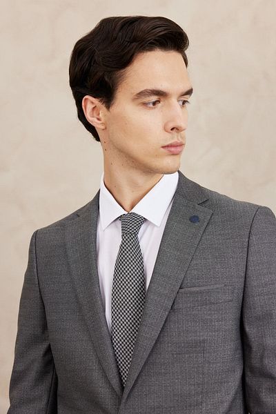 ALTINYILDIZ CLASSICS Ανδρική μονόχρωμη φόρμα με γιακά σε γκρι Slim Fit