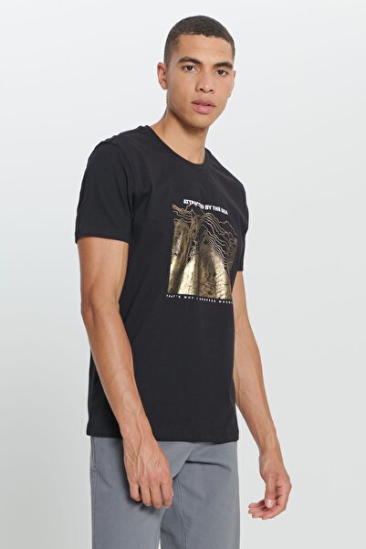 AC&Co / Altınyıldız Classics Ανδρικό μπλουζάκι με λαιμόκοψη σε κανονική κοπή, 100% βαμβάκι με στάμπα