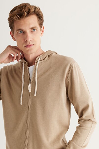 ALTINYILDIZ CLASSICS Ανδρική ζακέτα από βαμβακερό πλεκτό με κουκούλα κανονικής κοπής Mink Standard Fit