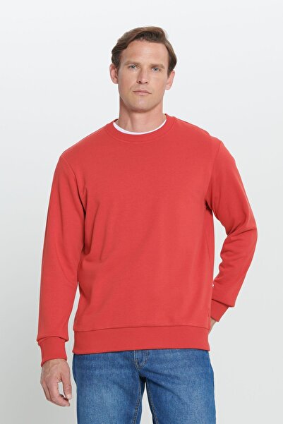 AC&Co / Altınyıldız Classics Men's Red Sweatshirt - Crew Neck, Cotton, Standa...