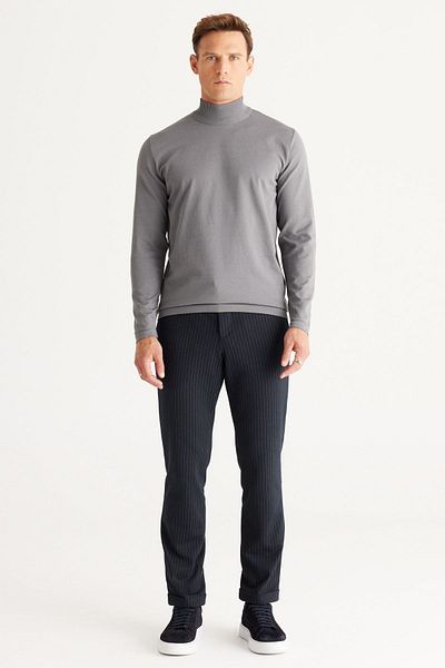 ALTINYILDIZ CLASSICS Men's Gray Standard Fit Normal Cut Half Turtleneck Knitwear Sweater