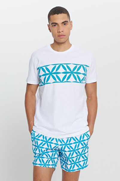 AC&Co / Altınyıldız Classics Ανδρικό μπλουζάκι με κανονική εφαρμογή 100% βαμβακερό εμπριμέ με λαιμόκοψη