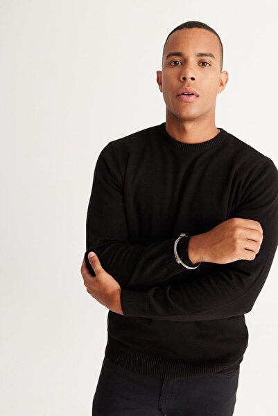 ALTINYILDIZ CLASSICS Pulover din tricotaje din bumbac, negru, cu croială normală, cu croiala normală, de bumbac