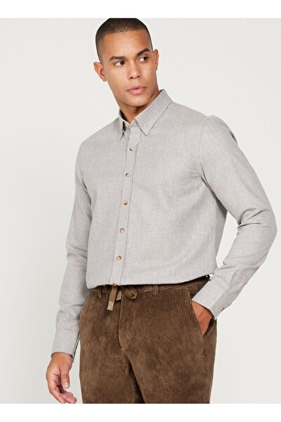 ALTINYILDIZ CLASSICS Cămașă pentru bărbați, bej, slim fit, cu șase stele - guler cu nasturi 4A2024100192
