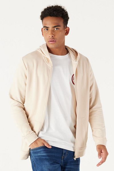 AC&Co / Altınyıldız Classics Men's Beige Standard Fit Regular Cut Hooded Zipper Sweatshirt Jacket