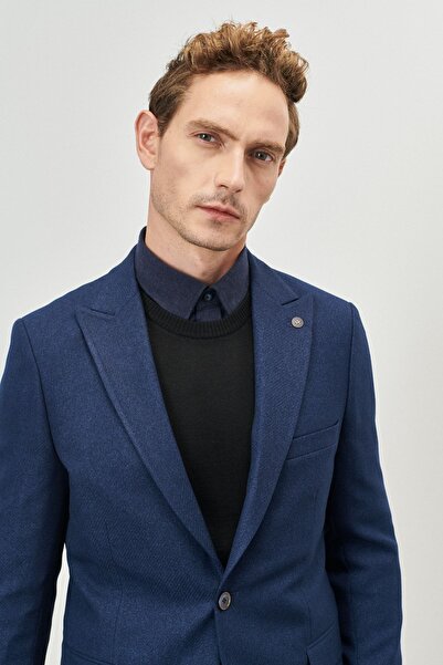 ALTINYILDIZ CLASSICS Чоловічий темно-синій піджак з вузьким облягаючим коміром ластівка з візерунком