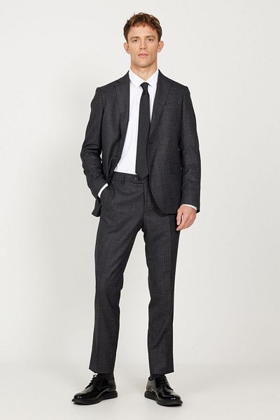 ALTINYILDIZ CLASSICS Men's Anthracite Slim Fit Slim Fit Mono Collar Dobby Double Pants Suit
