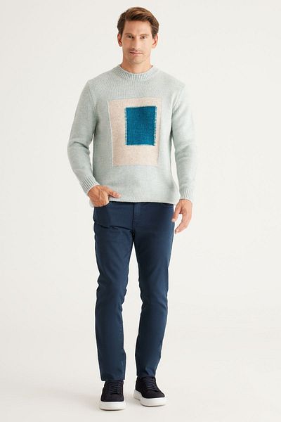 AC&Co / Altınyıldız Classics Men's Light Green Standard Fit Regular Cut Crew Neck Ruffled Soft Textured Knitwear Sweater