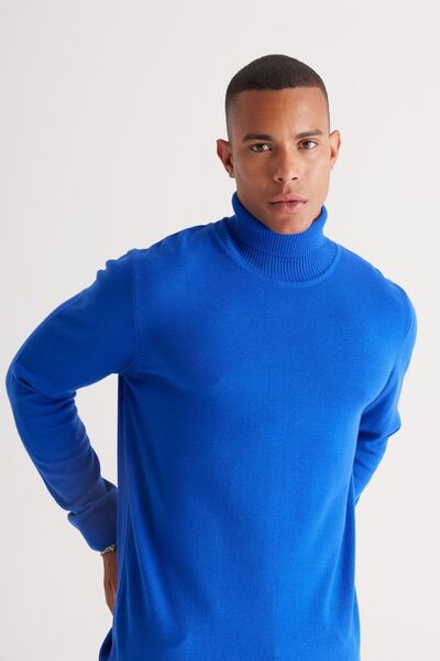 ALTINYILDIZ CLASSICS Erkek Saks Mavi Standart Fit Normal Kesim Tüylenme Yapmayan Tam Balıkçı Yaka Triko Kazak