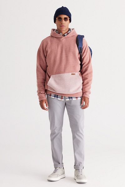 AC&Co / Altınyıldız Classics Ανδρικό φούτερ Dusty Rose Melange Oversize Loose Cut με κουκούλα 3 κλωστών με φλις μέσα