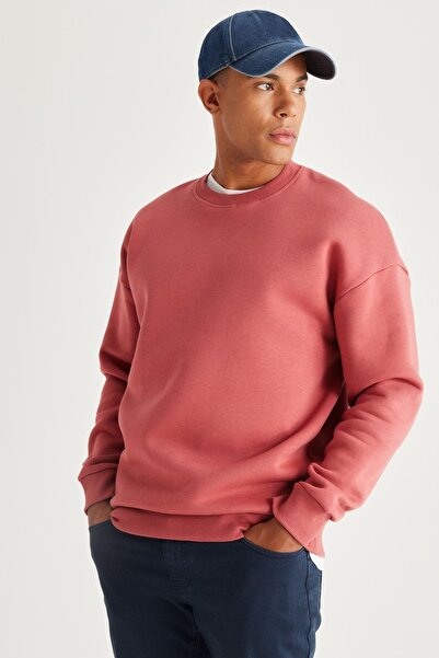 AC&Co / Altınyıldız Classics Pánská Coral Oversize, volný střih, 3 vlákna, bavlněná mikina s výstřihem a fleecem uvnitř