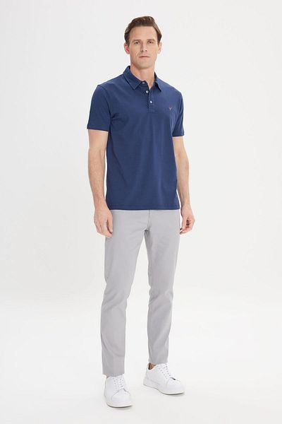 AC&Co / Altınyıldız Classics Erkek Koyu Lacivert Standart Fit Normal Kesim %100 Pamuk Logo Detaylı Polo Yaka Tişört