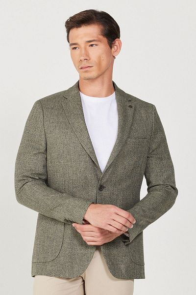 ALTINYILDIZ CLASSICS Pánská khaki slim fit bunda úzkého střihu s monolímečkem se vzorem