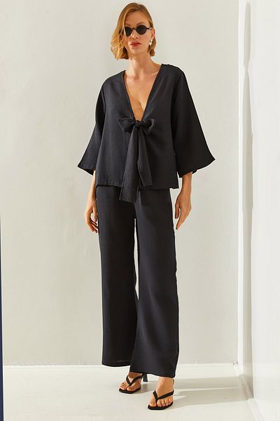 Bianco Lucci Palazzo 1086 Women's Lower-Upper Set - With Tie Detail60251433