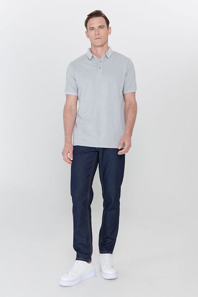 ALTINYILDIZ CLASSICS Graues Slim Fit T-Shirt für Herren mit Polokragen und gemustertem Polokragen aus 100 % Baumwolle