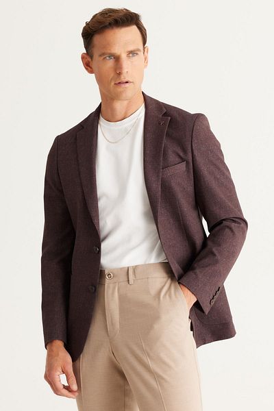ALTINYILDIZ CLASSICS Ανδρικό μαύρο-καφέ Slim Fit Slim Fit Μονόχρωμο σακάκι με γιακά με σχέδιο
