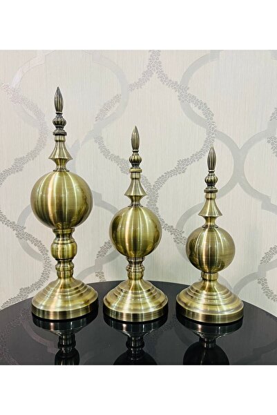 Furkan Dekoratif Metal Küre Bronz Üçlü Obje