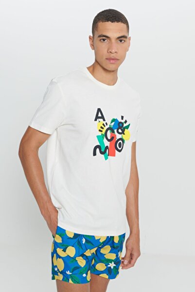 AC&Co / Altınyıldız Classics Ανδρικό μπλουζάκι με κανονική εφαρμογή, κανονική εφαρμογή, 100% βαμβακερή απαλή υφή με στάμπα με λαιμόκοψη