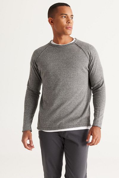 AC&Co / Altınyıldız Classics Men's Grey-ecru Standard Fit Regular Cut Crew Neck Cotton Muline Patterned Knitwear Sweater